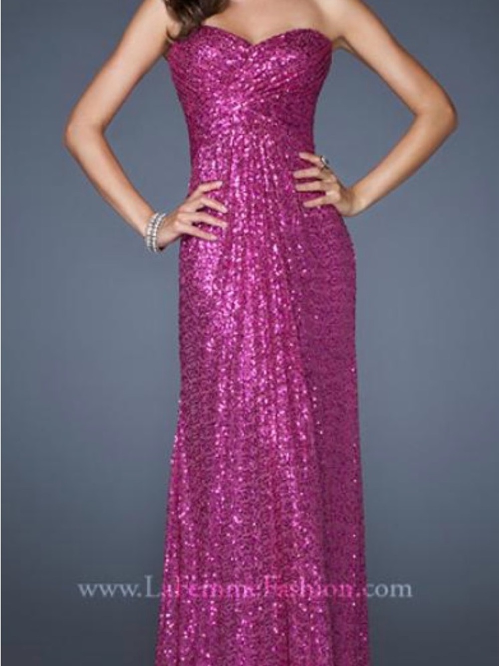 La Femme Strapless Sequin Gown in Fuchsia